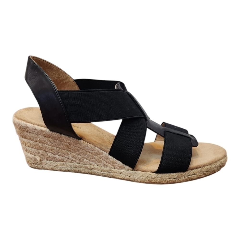 White Mountain Women's Black and Tan Espadrille Sandal Wedges, size 9 NWOB - Picture 3 of 9